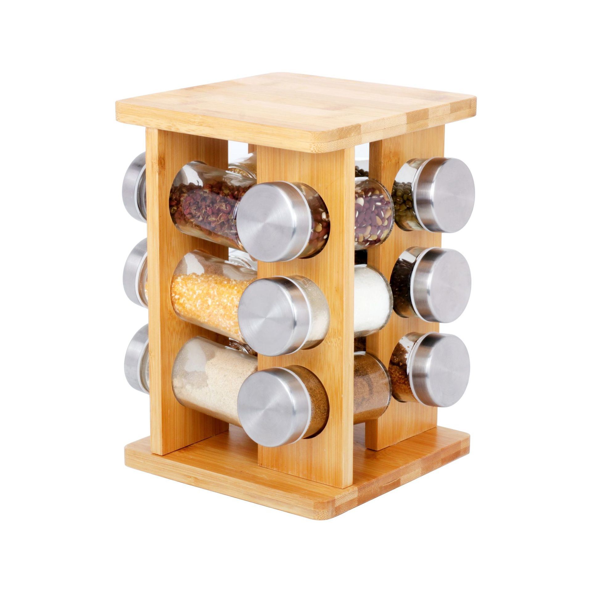  Belwares Revolving Spice Rack Organizer - Spinning Countertop  Herb and Spice Organizer with 12 Glass Jar Bottles and Labels (Spices Not  Included) : Home & Kitchen