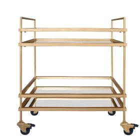 Modern Style Tubular Iron Bar Cart with 2 Mirrored Shelves; Gold