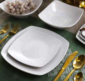 Elama Newman 18 Piece Square Porcelain Dinnerware Set in White