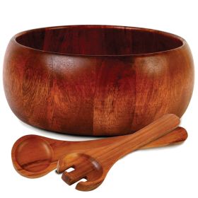 3-Piece Salad Bowl Set, Brown Wood
