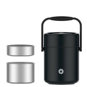 Healter 1.6 Litres Vacuum Insulated Food Flasks for Hot Food;  1600ml Stainless Steel Thermal Soup Container/ Food Jar with 2 inner boxes for Adult; (Color: Black)