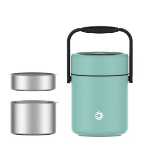 Healter 1.6 Litres Vacuum Insulated Food Flasks for Hot Food;  1600ml Stainless Steel Thermal Soup Container/ Food Jar with 2 inner boxes for Adult; (Color: Green)