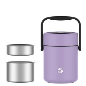 Healter 1.6 Litres Vacuum Insulated Food Flasks for Hot Food;  1600ml Stainless Steel Thermal Soup Container/ Food Jar with 2 inner boxes for Adult; (Color: Purple)